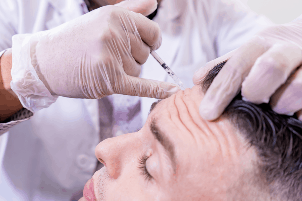 Botox injection in a man's forehead